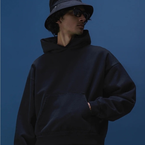 John Elliott Black Oversized Cropped Hoodie Sweatshirt, 1/Small pullover cotton - Picture 3 of 12